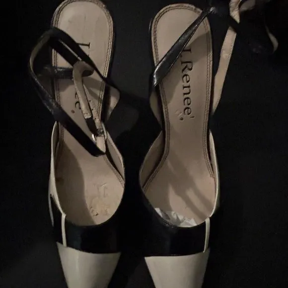 😎 Estate Sale Black Beige Two Tone Slip On Heels J Renee Sz 8