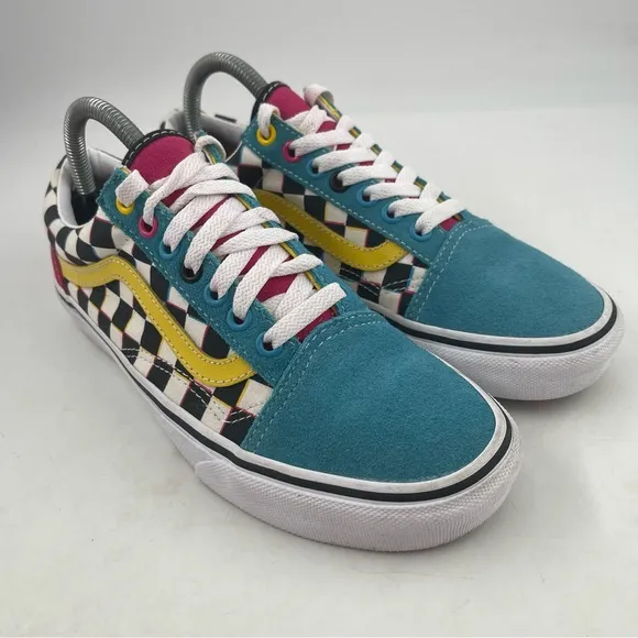 👞 Vans Unisex Old School Look Saved by the Bell Checker Suede Blue Pink Sneaker