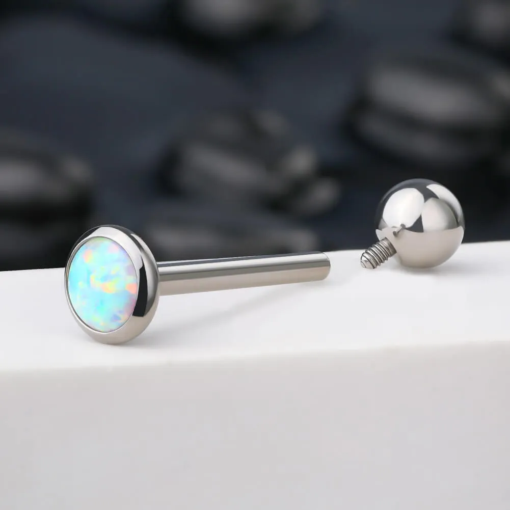 14G Titanium Flat Opal Top Internally Threaded Barbell Tongue Ring