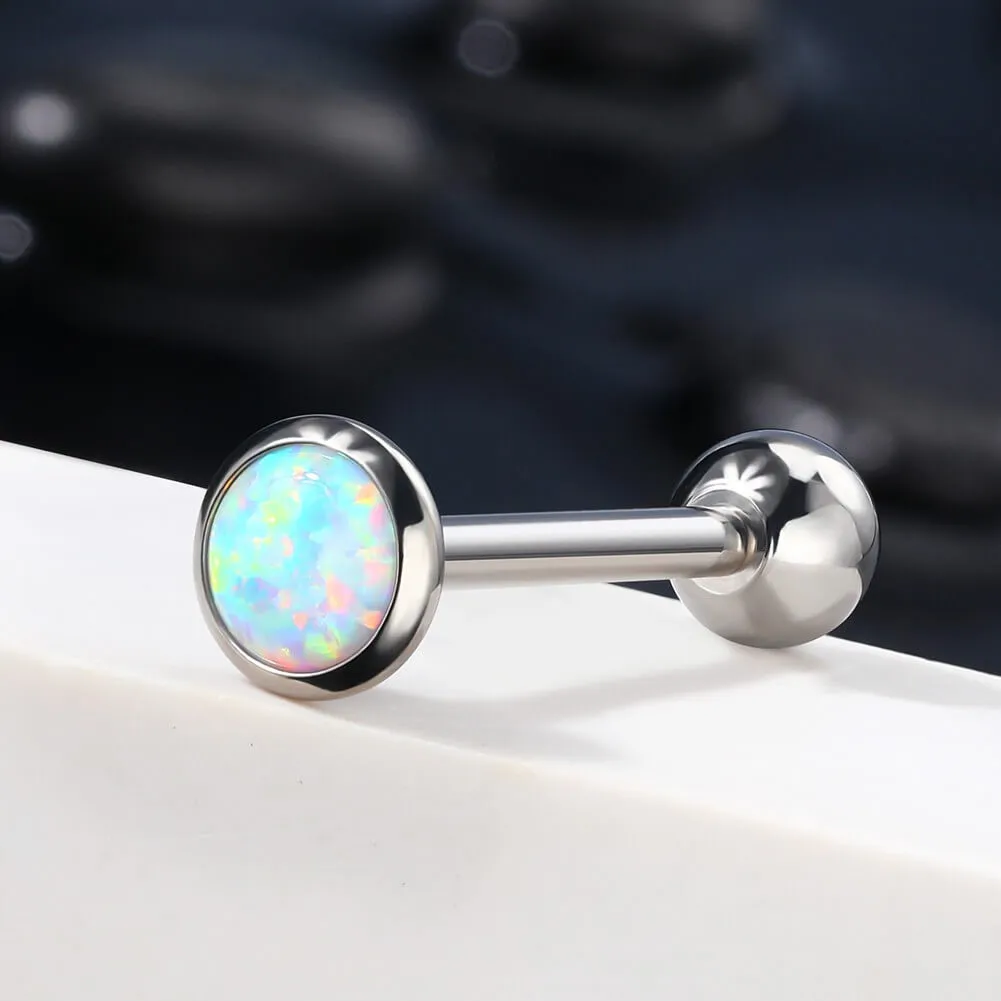 14G Titanium Flat Opal Top Internally Threaded Barbell Tongue Ring