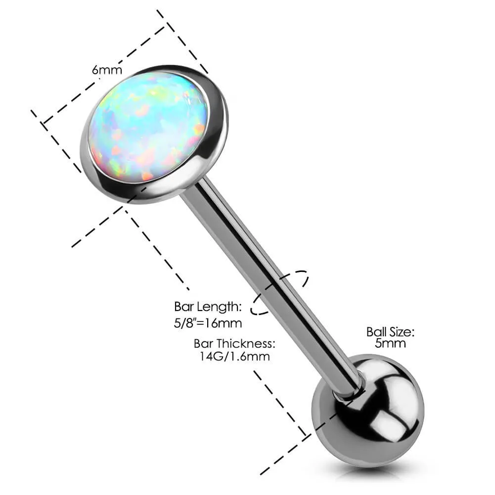 14G Titanium Flat Opal Top Internally Threaded Barbell Tongue Ring