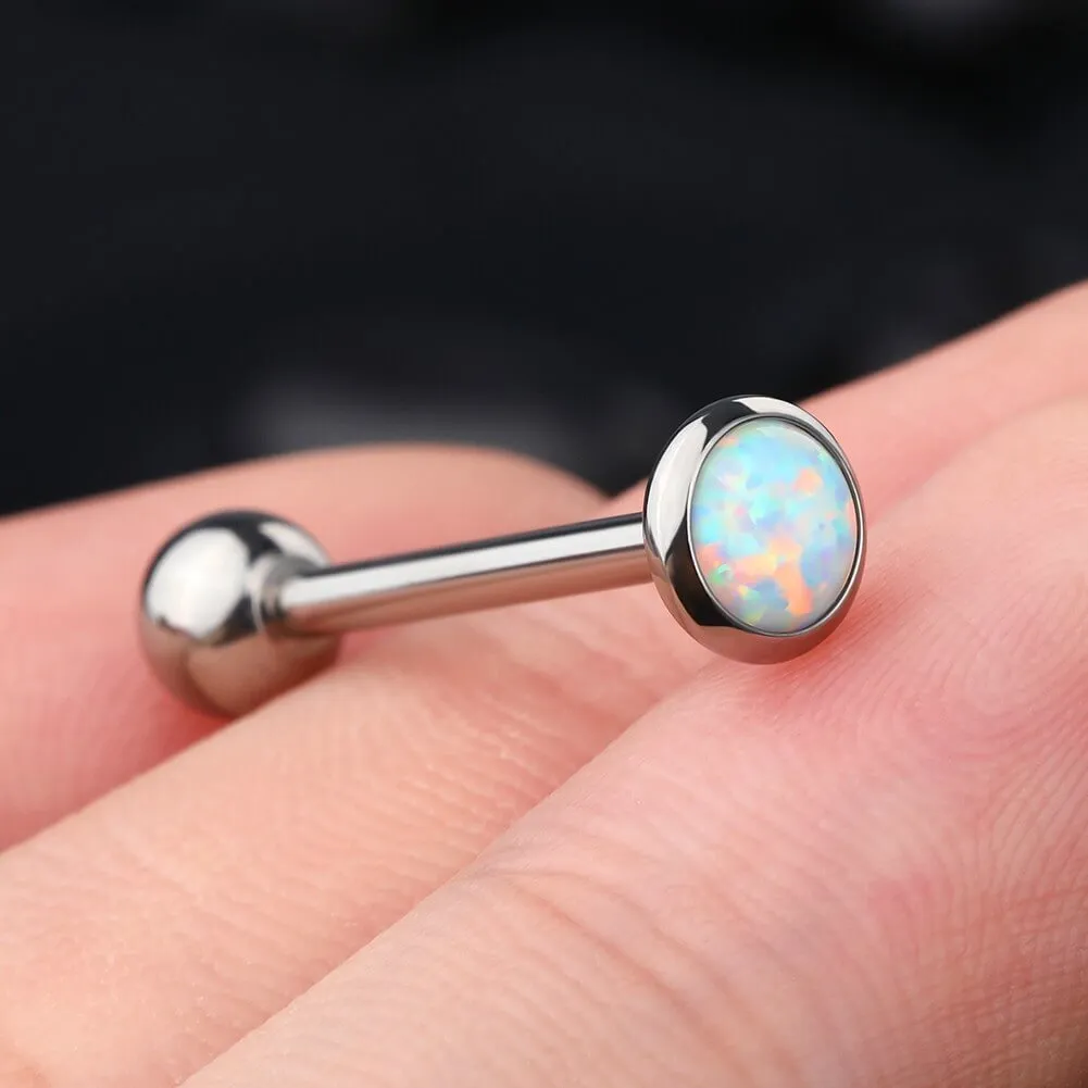 14G Titanium Flat Opal Top Internally Threaded Barbell Tongue Ring