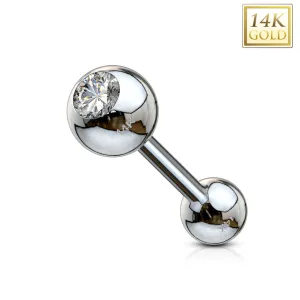 14K Solid Gold Clear CZ Ball Top Barbells 16 Gauge