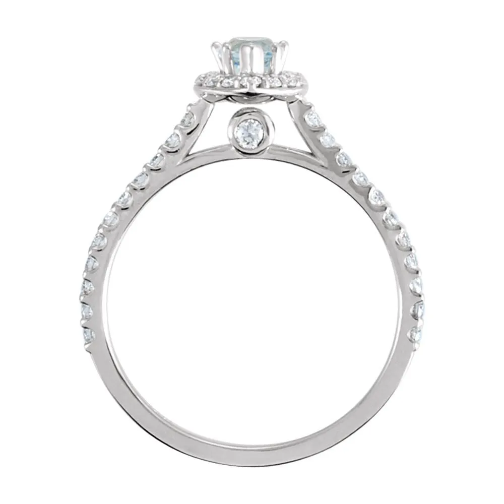 14k White Gold Aquamarine & 3/8 CTW Diamond Engagement Ring , Size 7