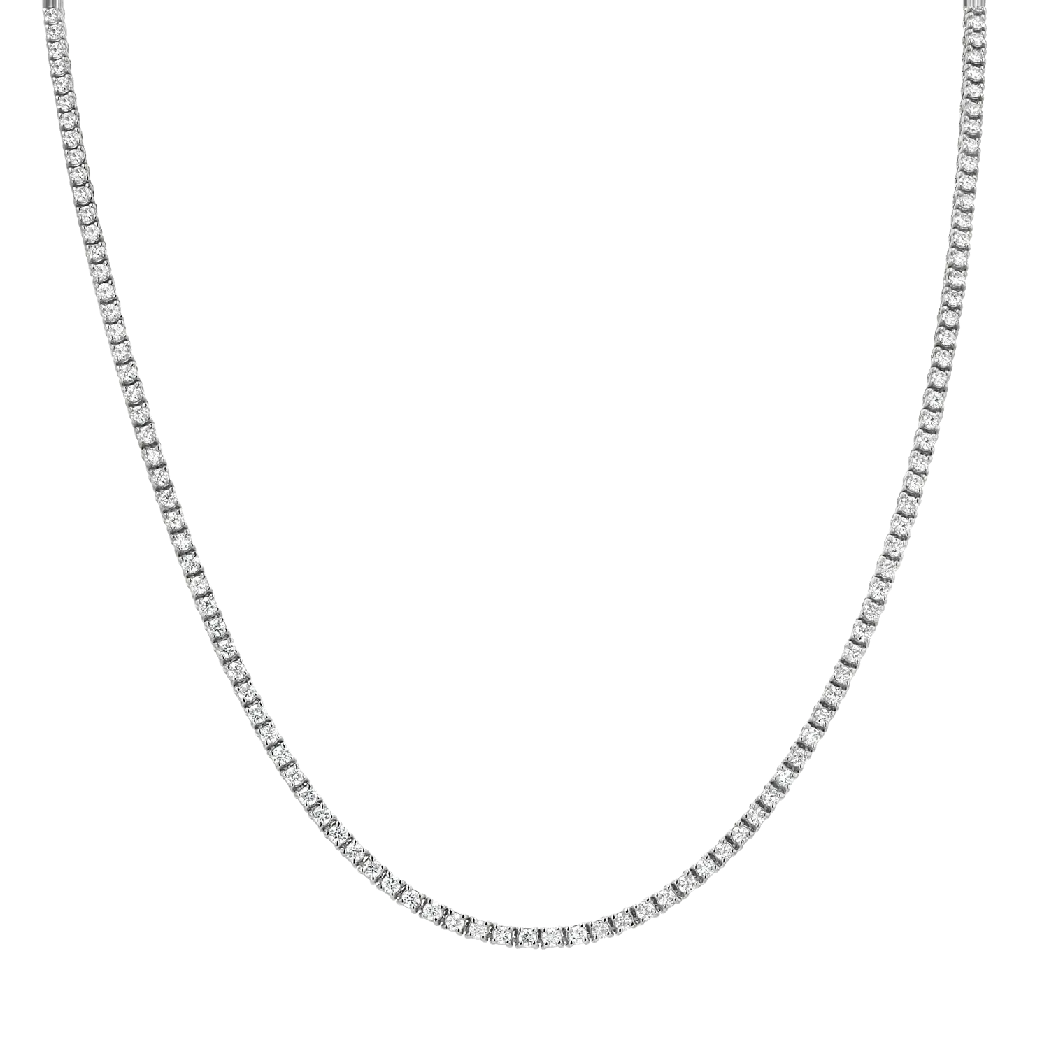 14k White Gold Straight-line Diamond Tennis Necklace, 10.00ct