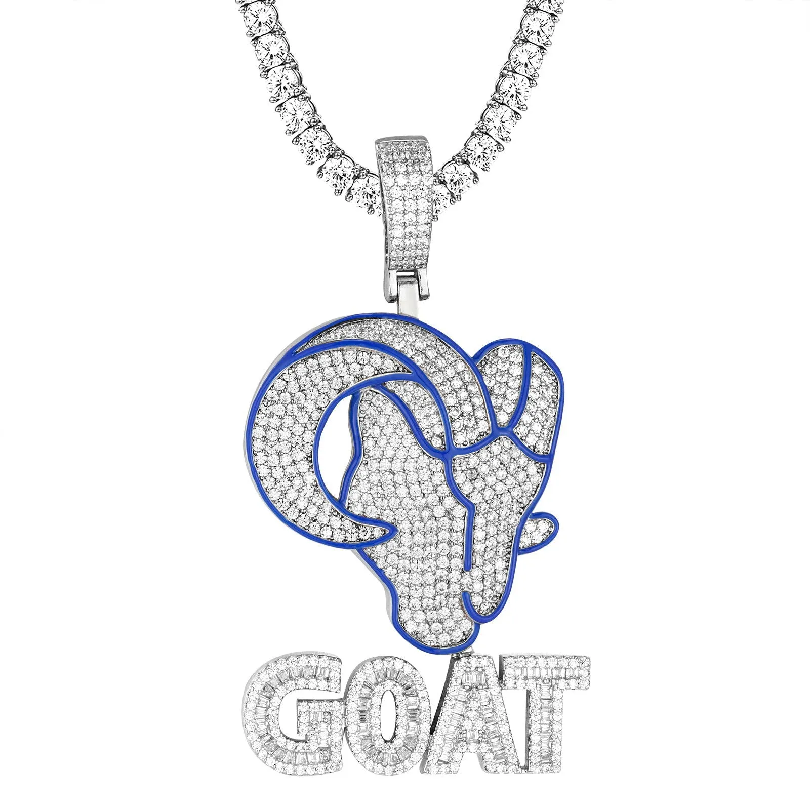 14K White Gold Tone Goat Face Icy Street Custom Pendant