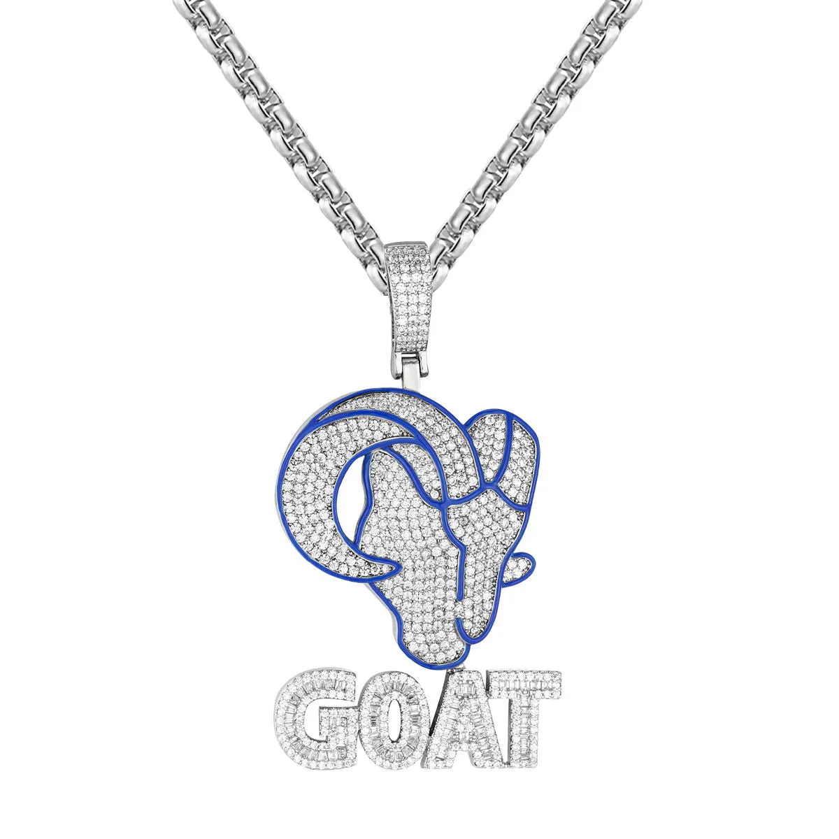 14K White Gold Tone Goat Face Icy Street Custom Pendant