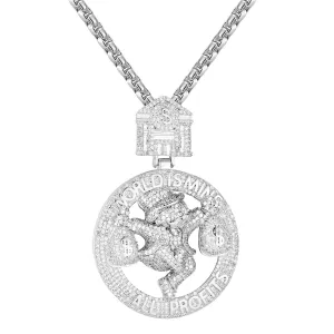 14K White Gold Tone World Is Mine Dollar Bag Custom Pendant