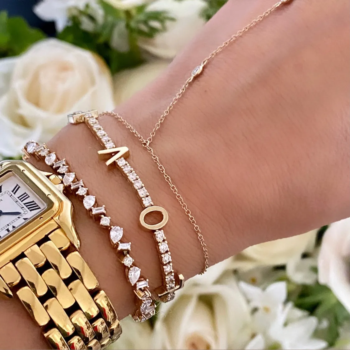 14KT Gold Diamond LOVE Tennis Bracelet