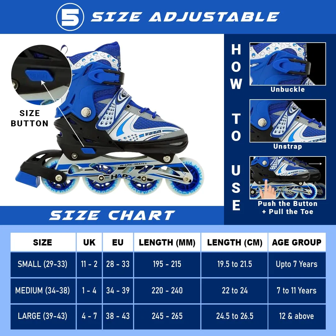 732 Aluminum-Alloy Adjustable Inline Skates | 70mm Wheels | Medium (Blue)