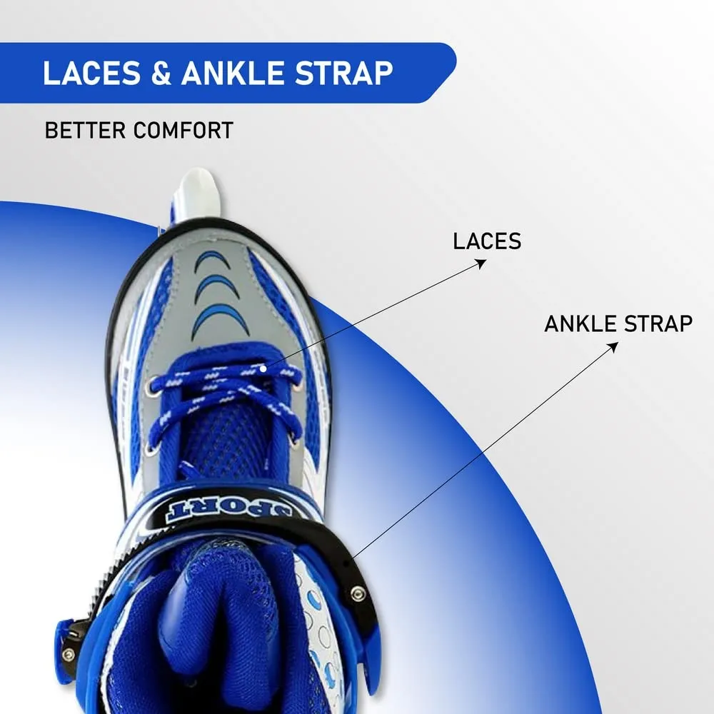732 Aluminum-Alloy Adjustable Inline Skates | 70mm Wheels | Medium (Blue)