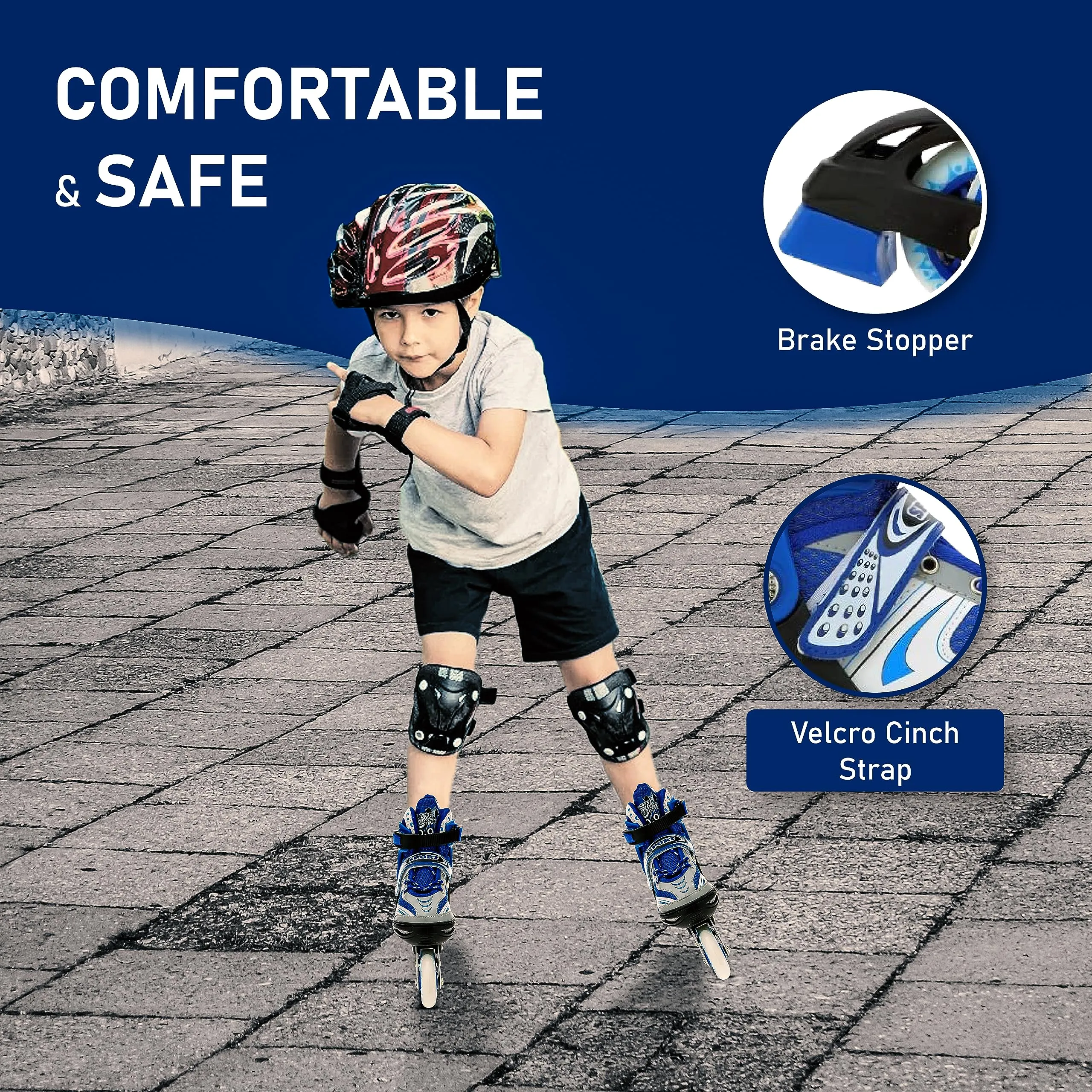 732 Aluminum-Alloy Adjustable Inline Skates | 70mm Wheels | Medium (Blue)