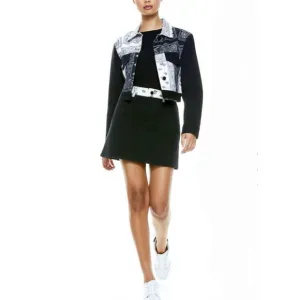 Alice   Olivia Denim Mini Skirt Black  Bandana Patchwork Western Rodeo NWT