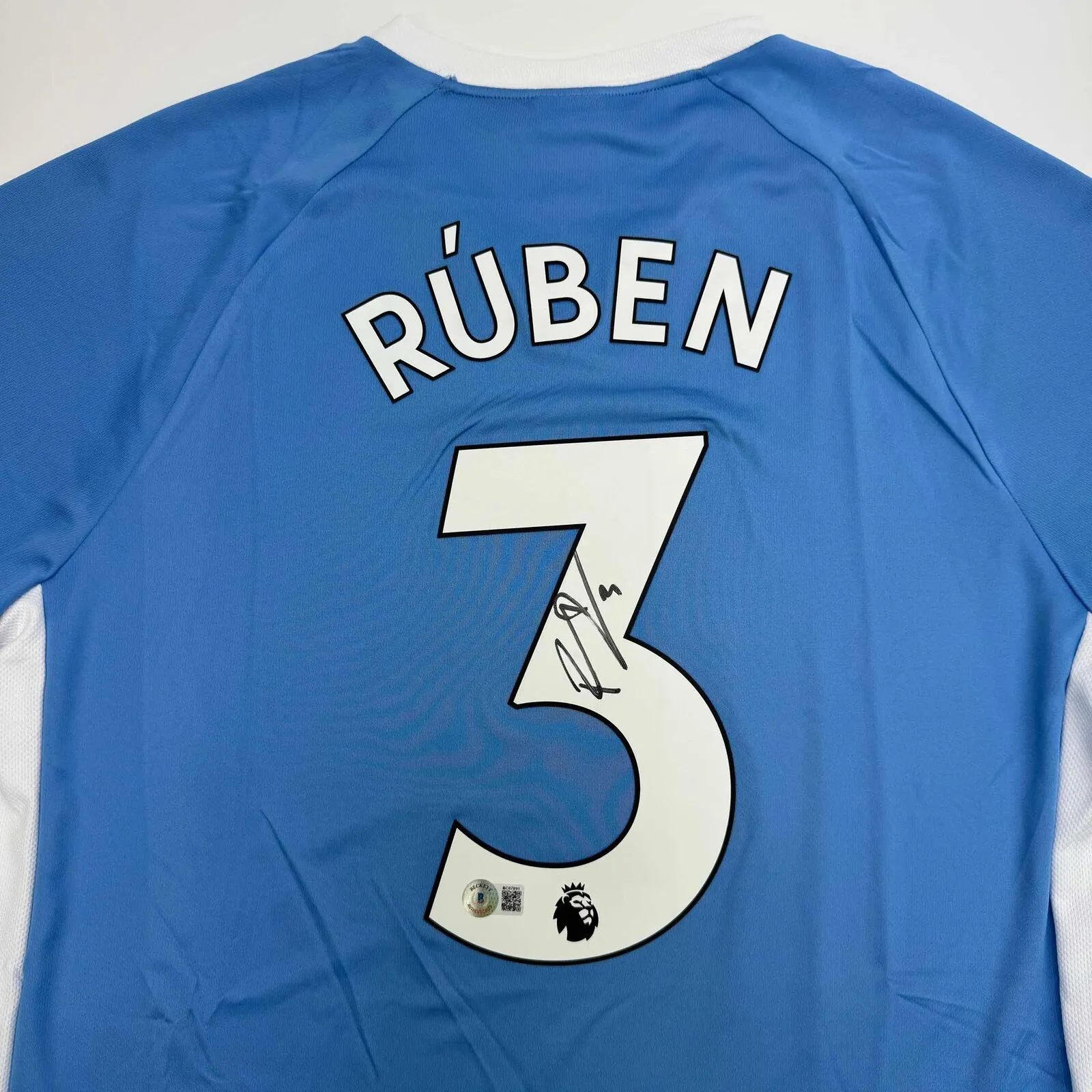 Autographed/Signed Ruben Dias Manchester City Blue Soccer Jersey BAS COA #2