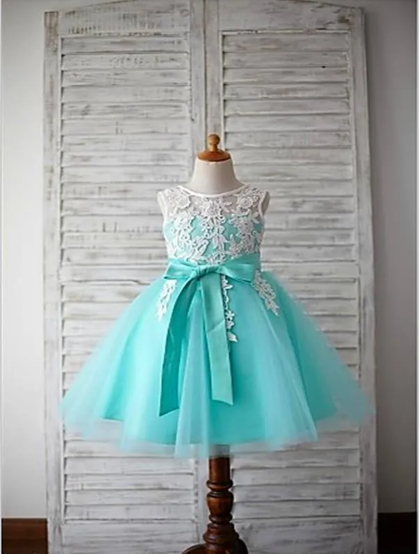 Ball Gown Tulle Sleeveless Floor Length Flower Girl Dresses With Bowknot