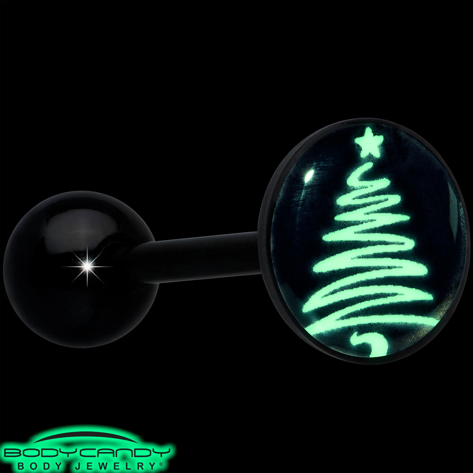Black Glow in the Dark Holiday Christmas Tree Tongue Ring