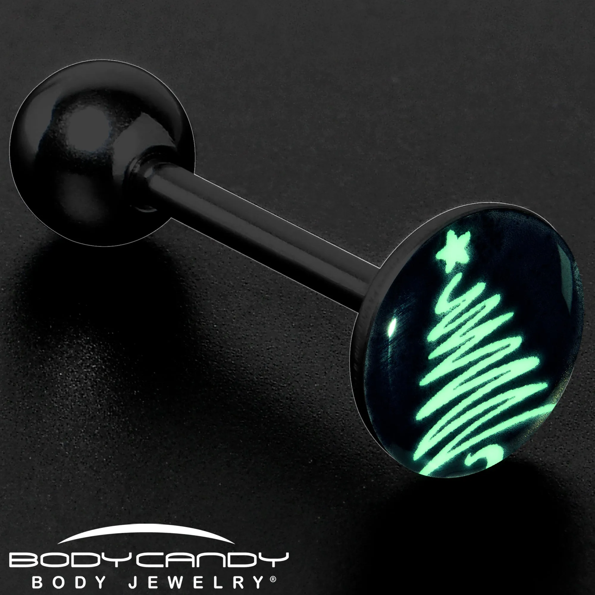 Black Glow in the Dark Holiday Christmas Tree Tongue Ring