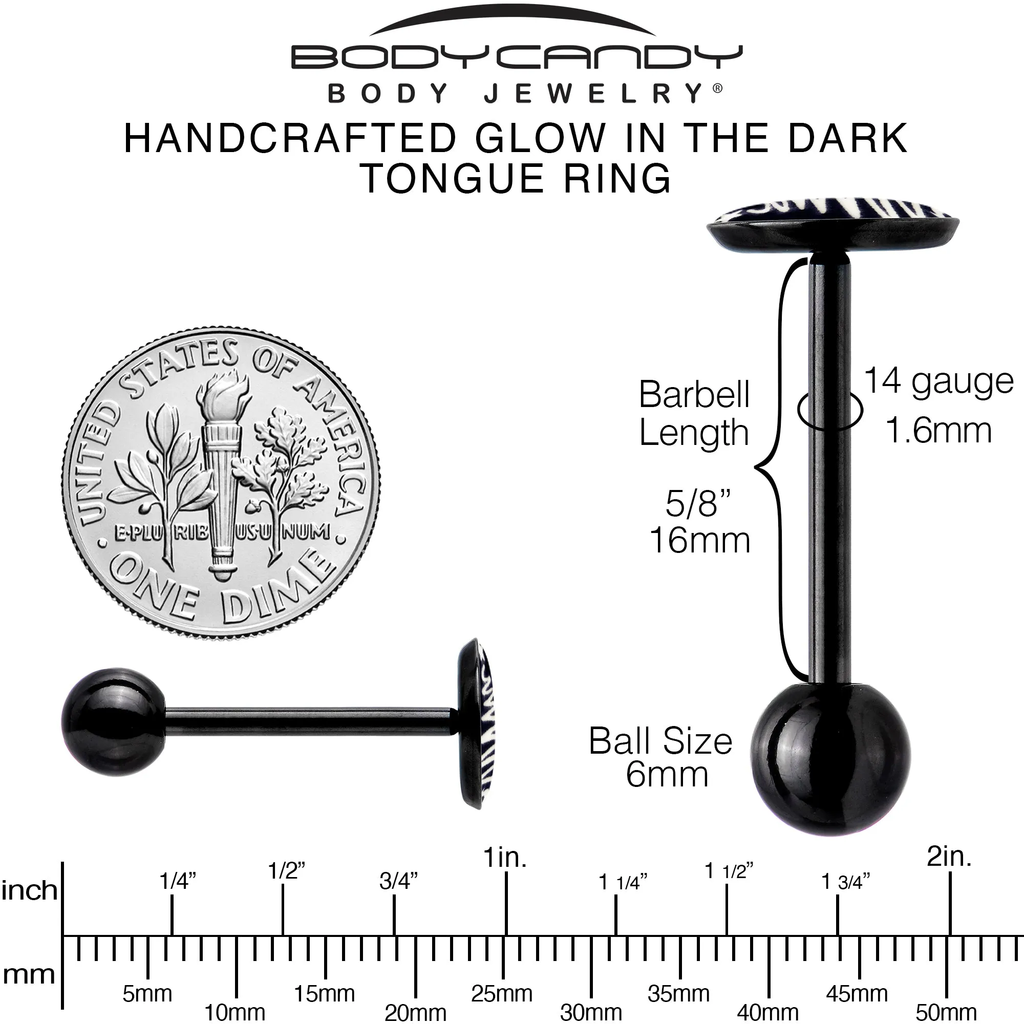 Black Glow in the Dark Holiday Christmas Tree Tongue Ring