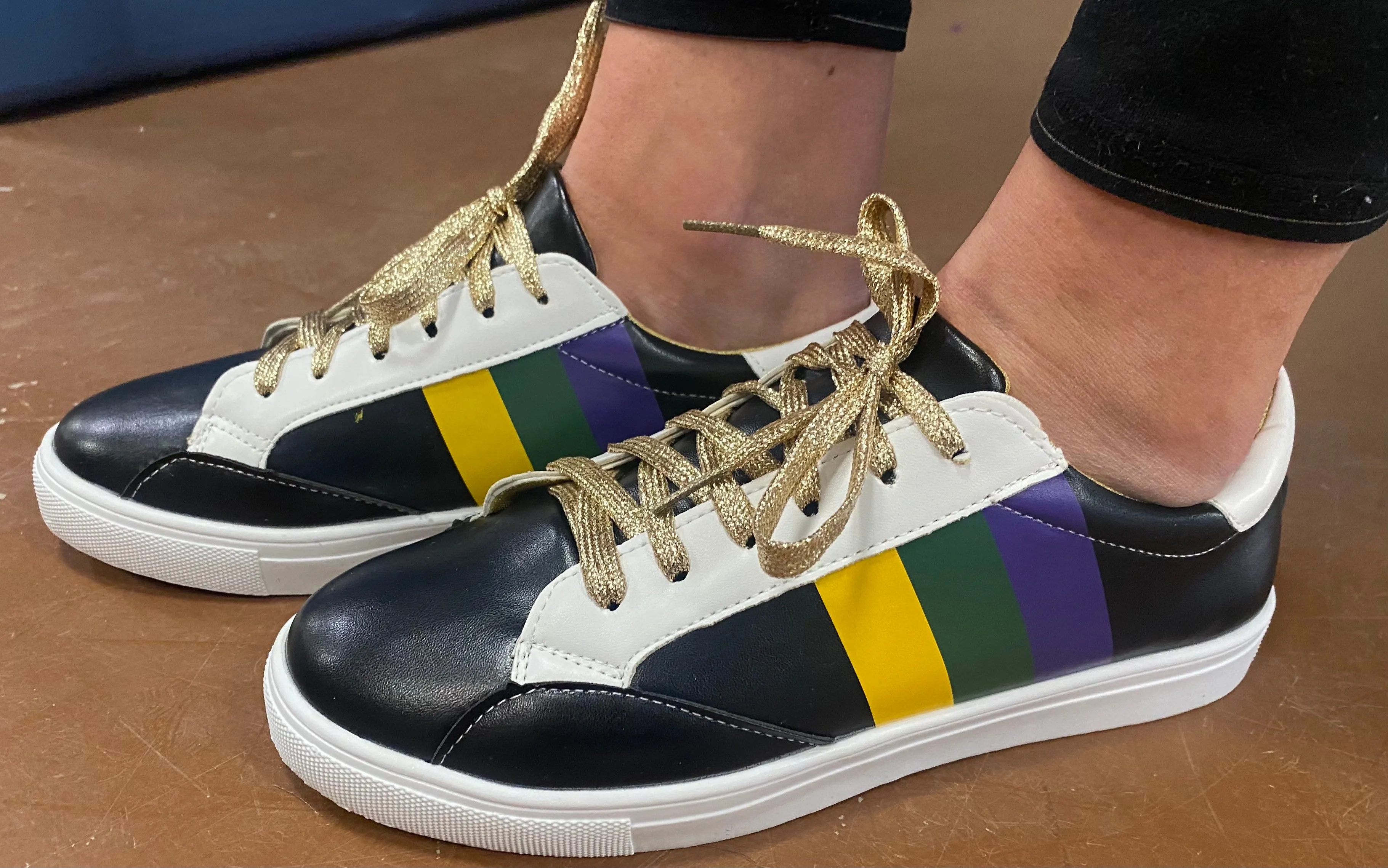 Black Mardi Gras Stripe Lace-Up Sneakers
