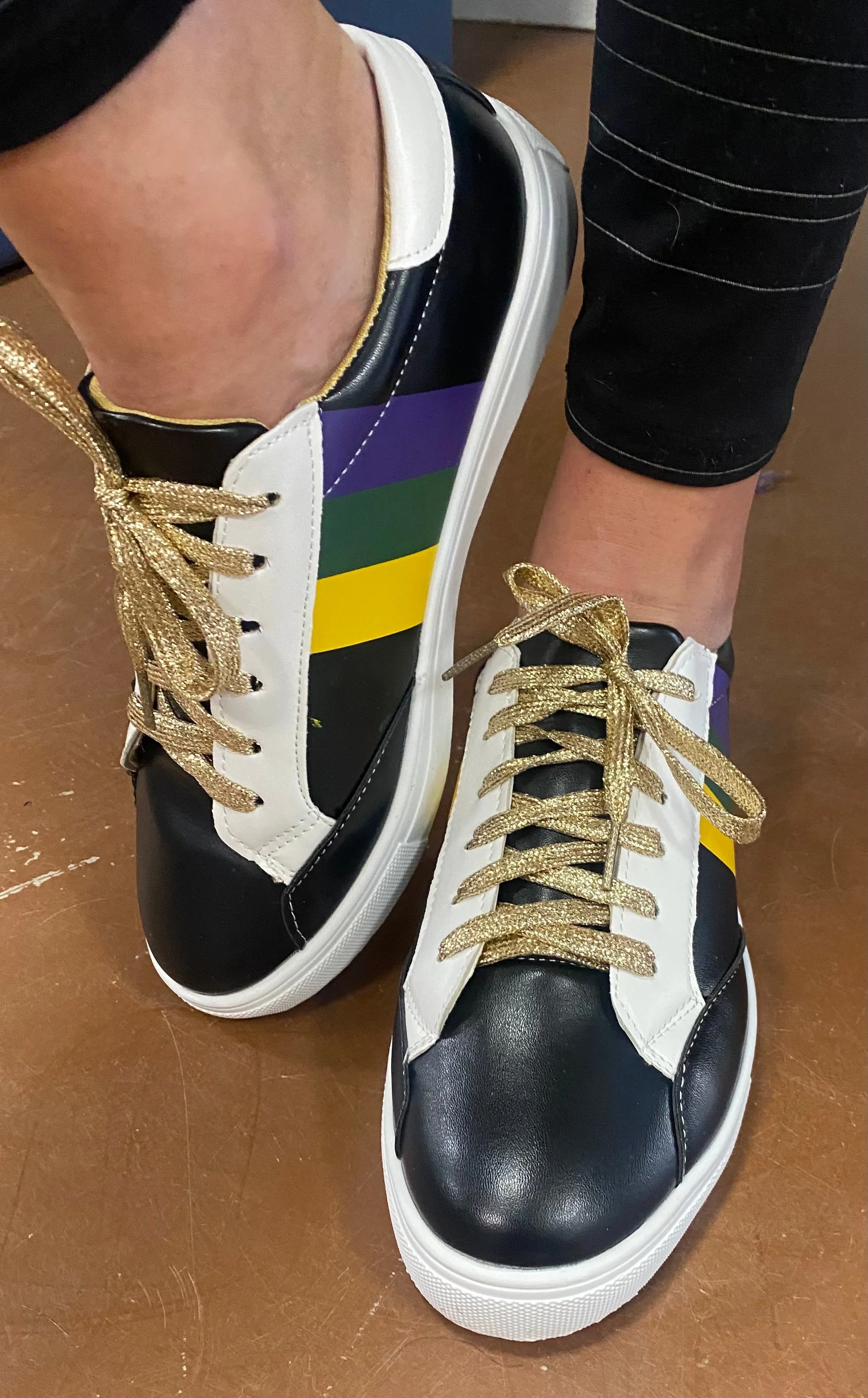 Black Mardi Gras Stripe Lace-Up Sneakers