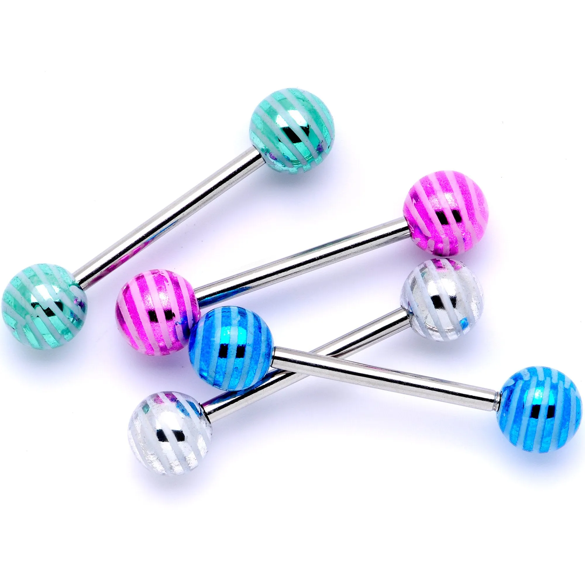 Bright Stripes Party Barbell Tongue Ring Set of 4