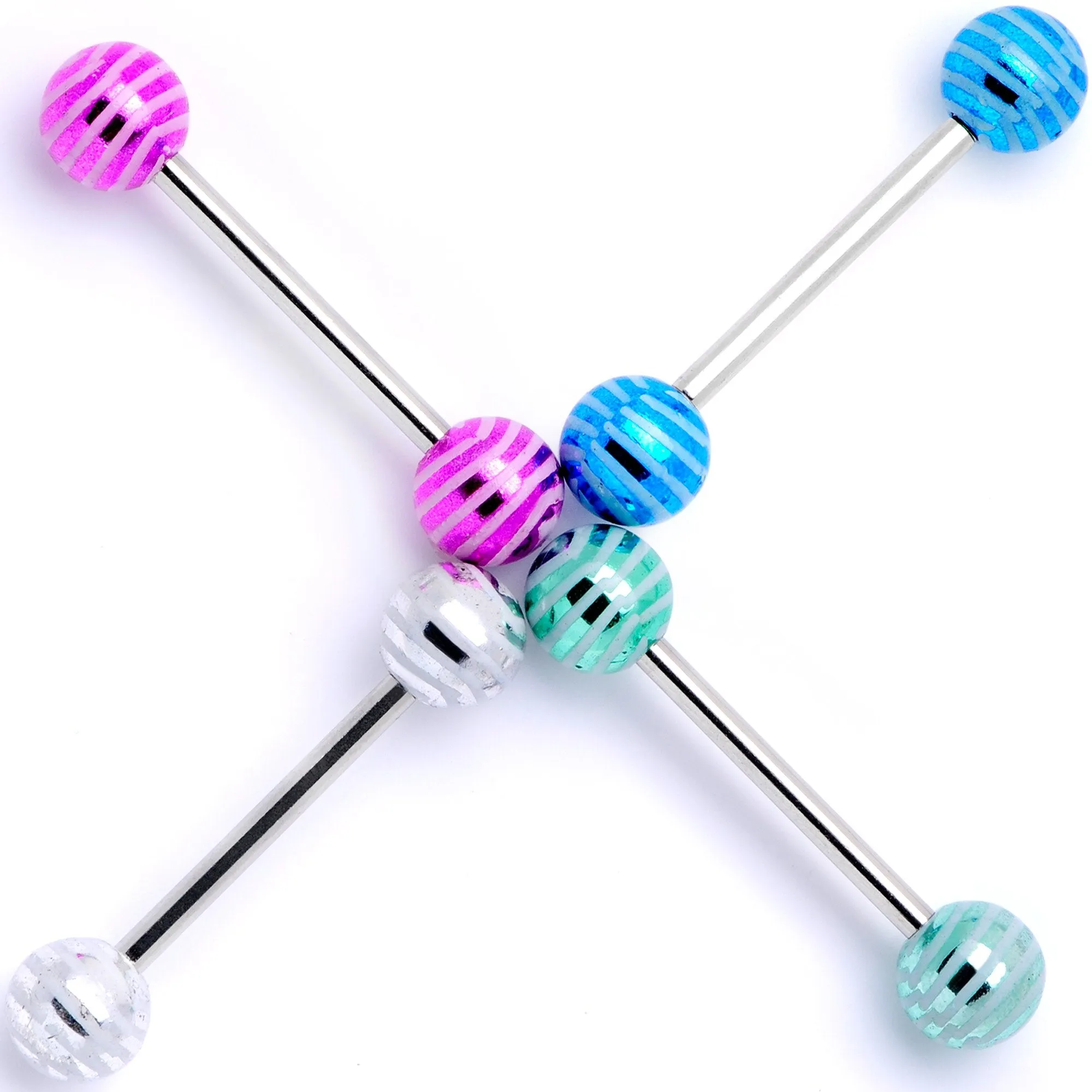 Bright Stripes Party Barbell Tongue Ring Set of 4