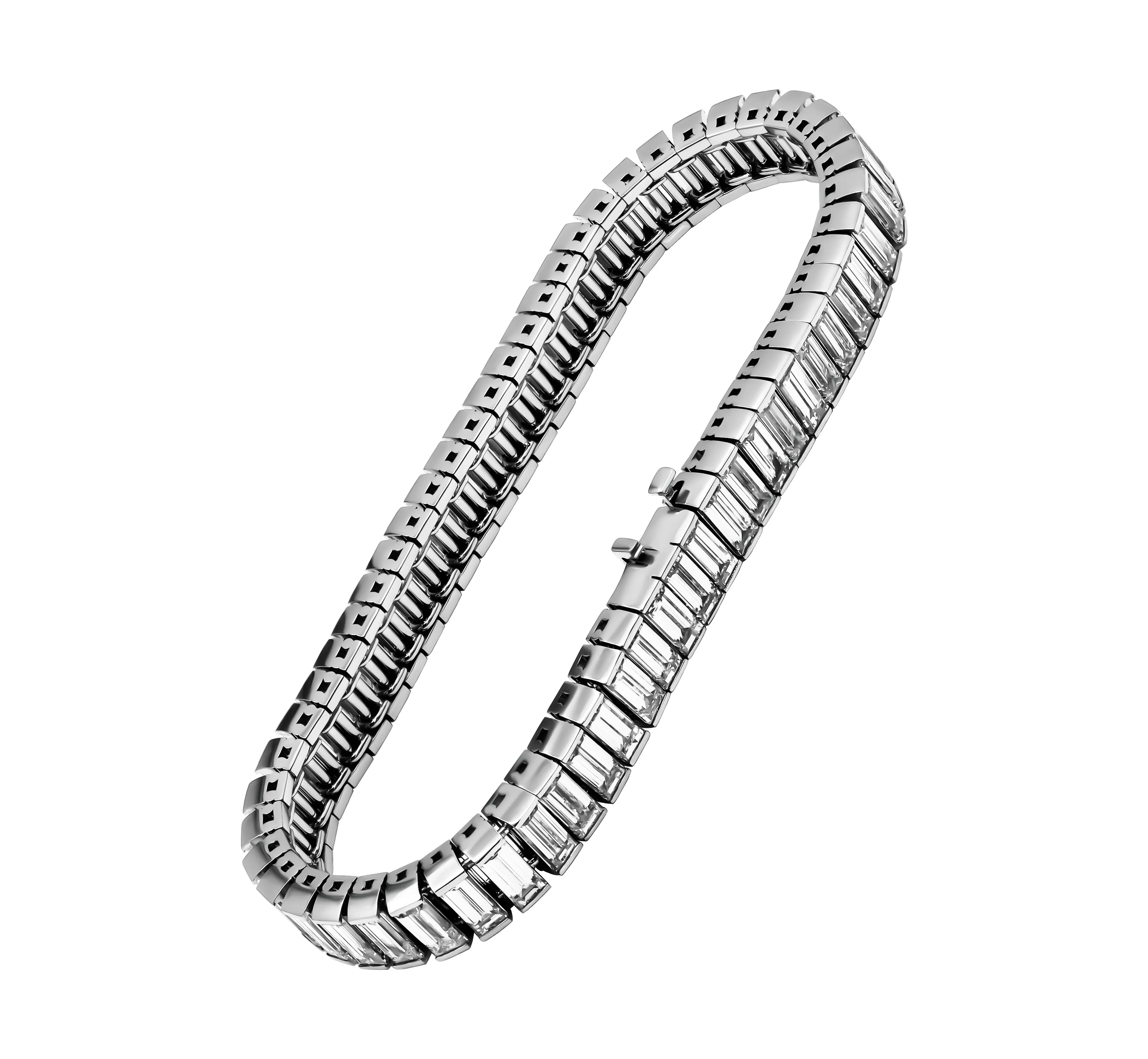 Channel Set Tennis Bracelet in Platinum with Baguette Diamonds
