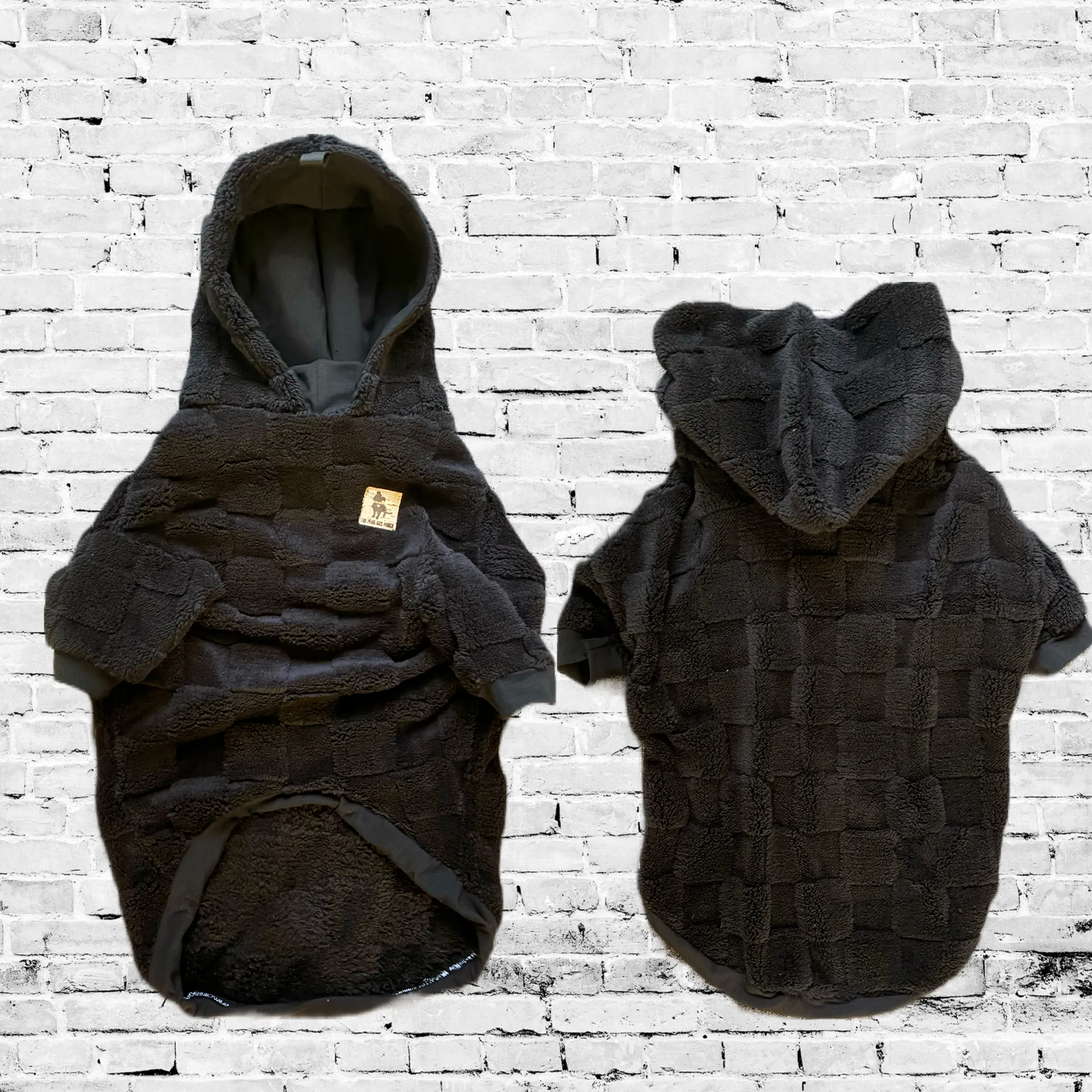 Checkered Floof - Black - Hooded Long Sleeve Fleece