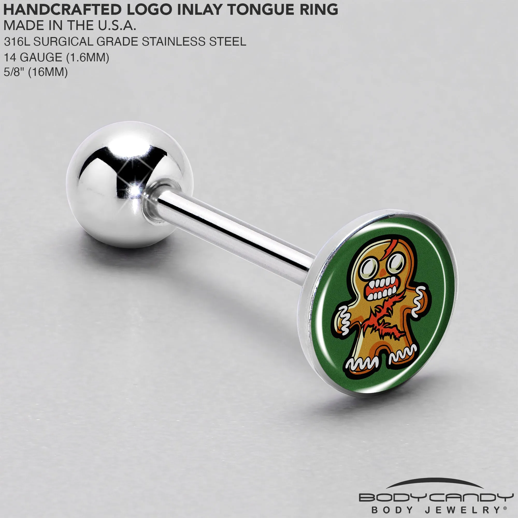 Christmas Holiday Zombie Gingergread Man Barbell Tongue Ring