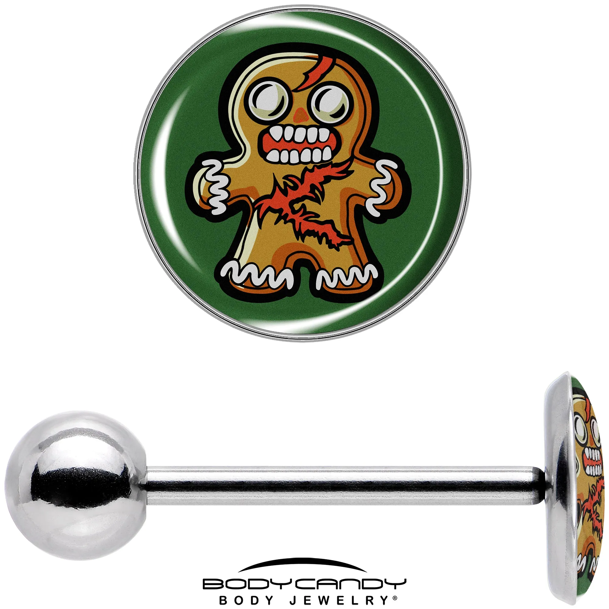 Christmas Holiday Zombie Gingergread Man Barbell Tongue Ring
