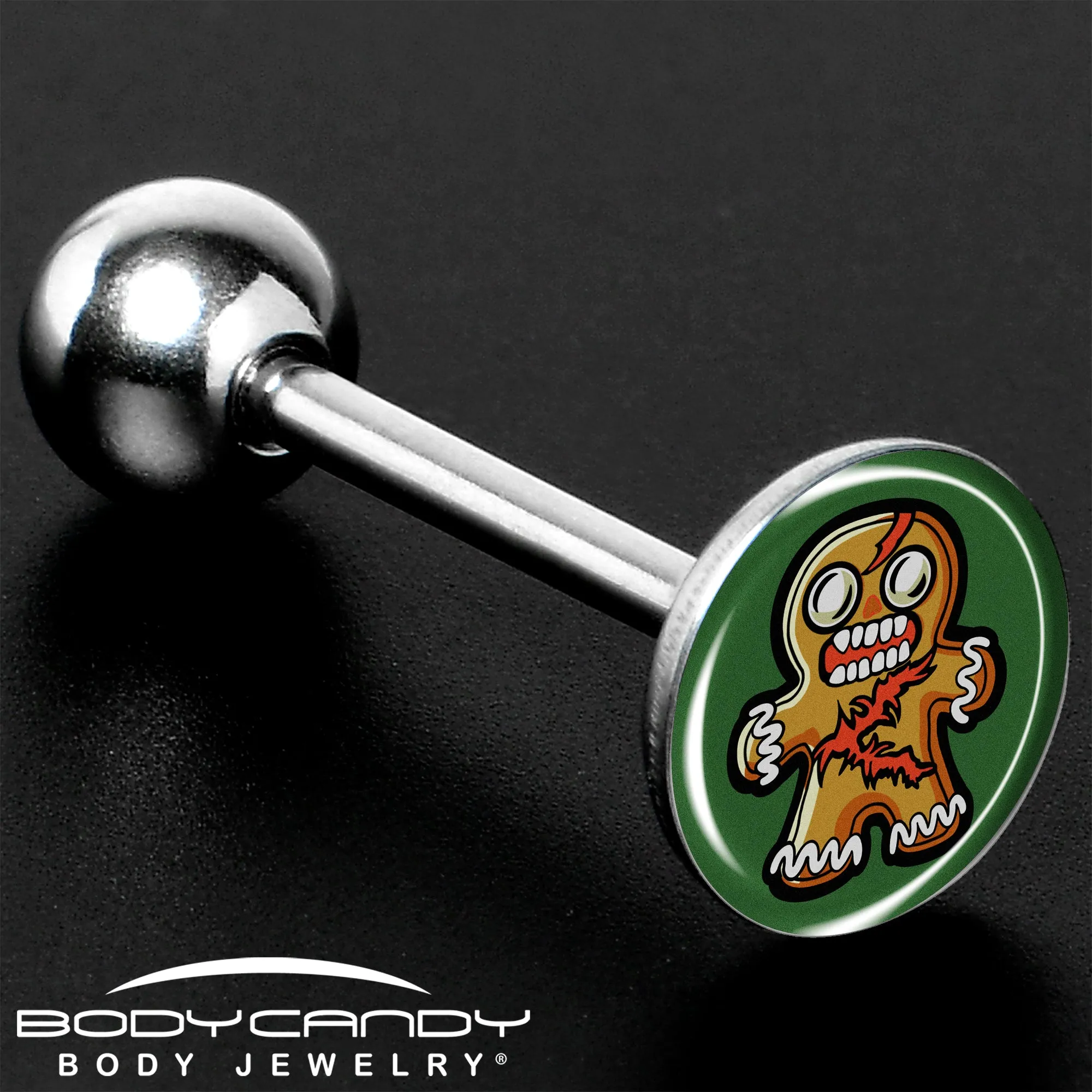 Christmas Holiday Zombie Gingergread Man Barbell Tongue Ring