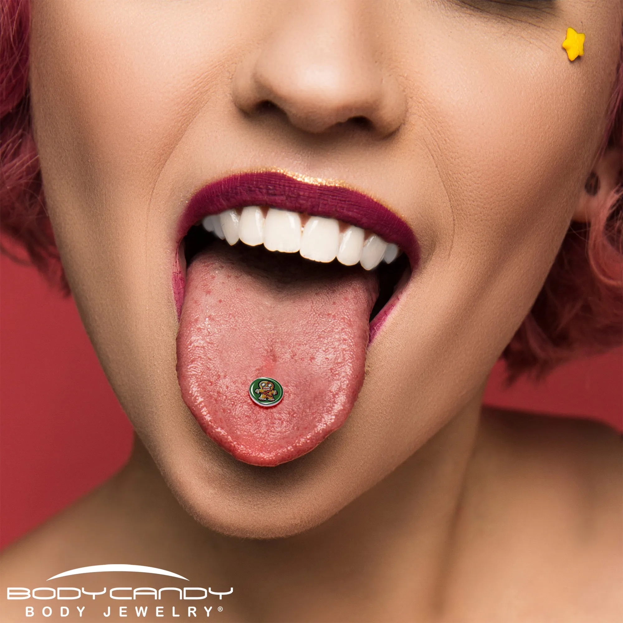Christmas Holiday Zombie Gingergread Man Barbell Tongue Ring