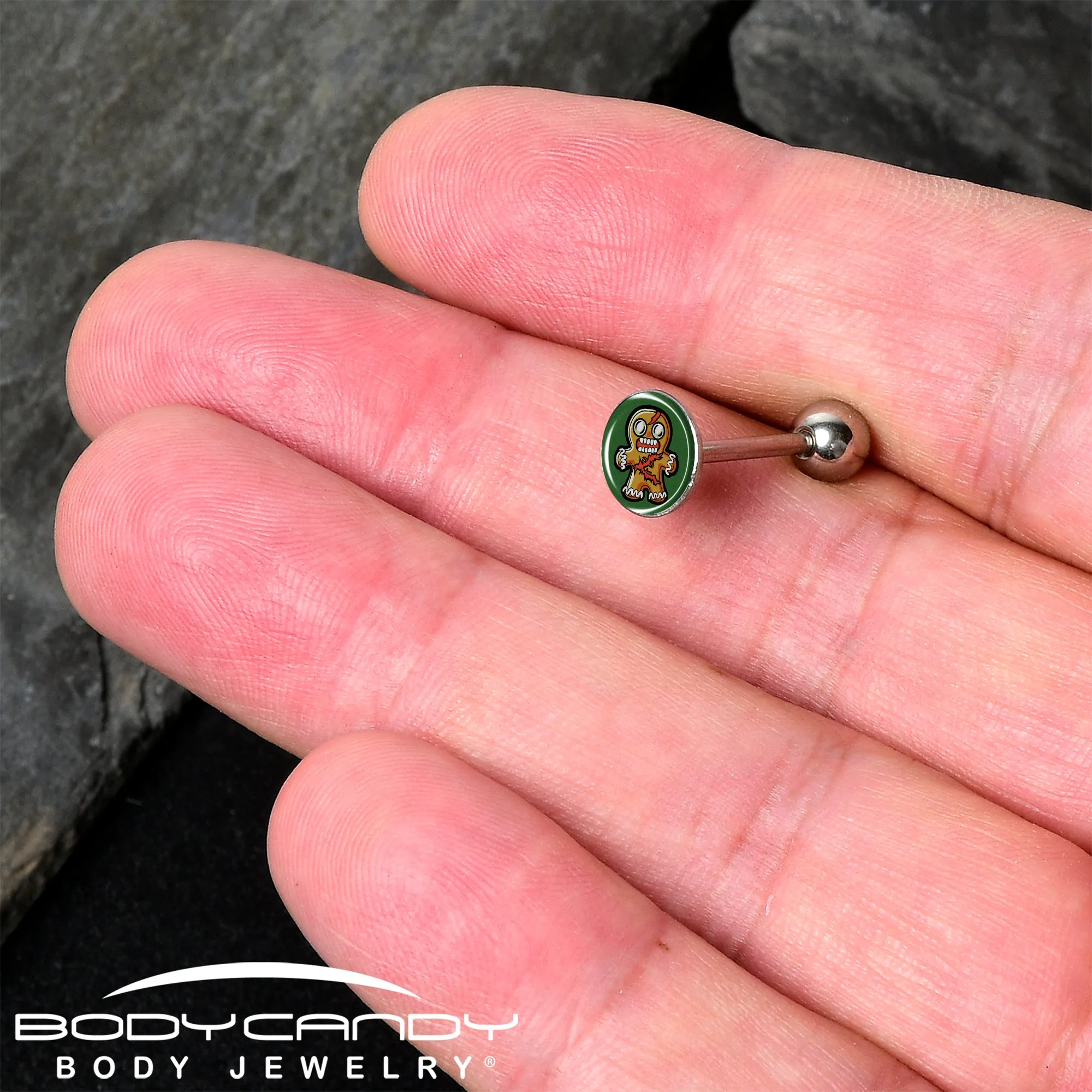 Christmas Holiday Zombie Gingergread Man Barbell Tongue Ring