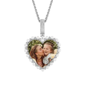 Custom Heart Pearl Photo Pendant