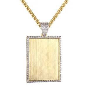 Custom Picture Memory Frame Dog Tag Gold Tone Pendant Set