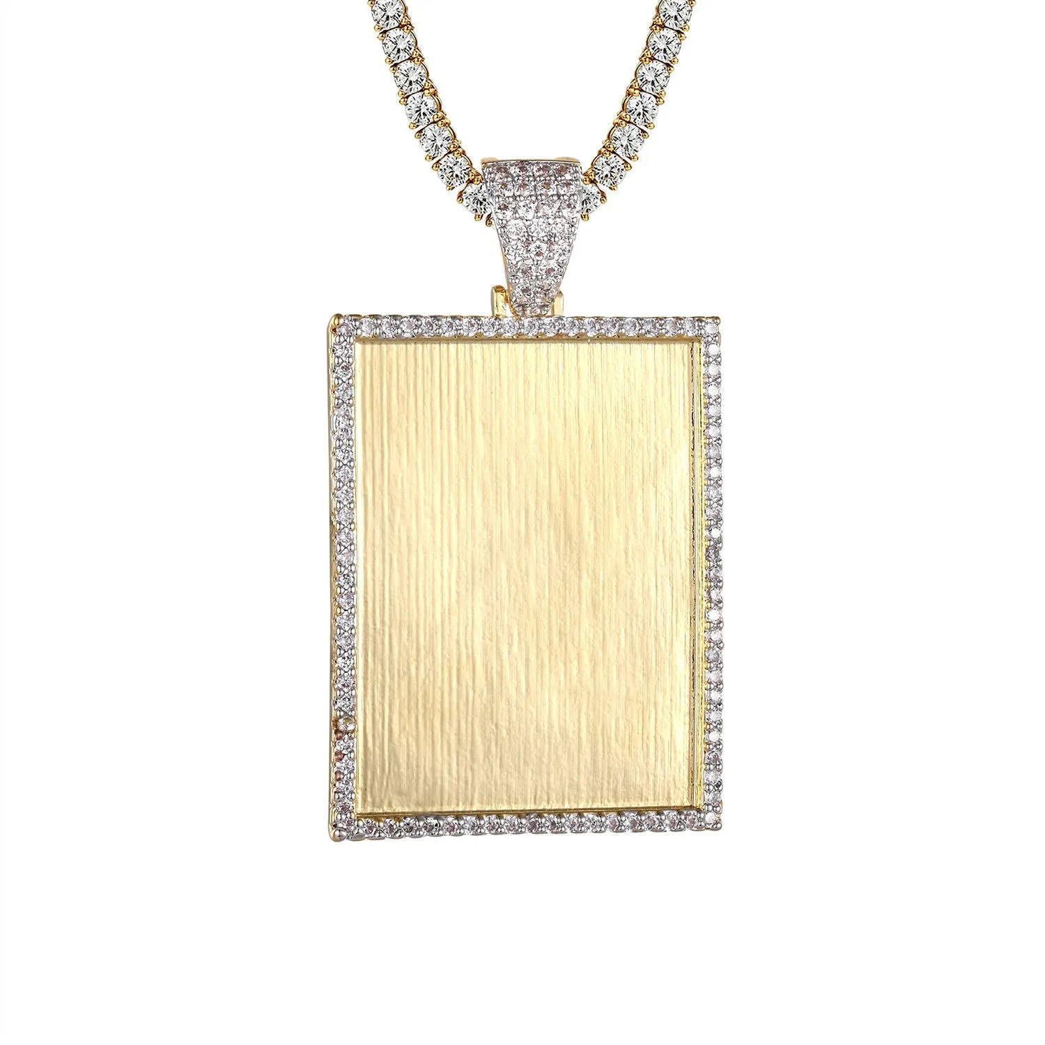 Custom Picture Memory Frame Dog Tag Gold Tone Pendant Set