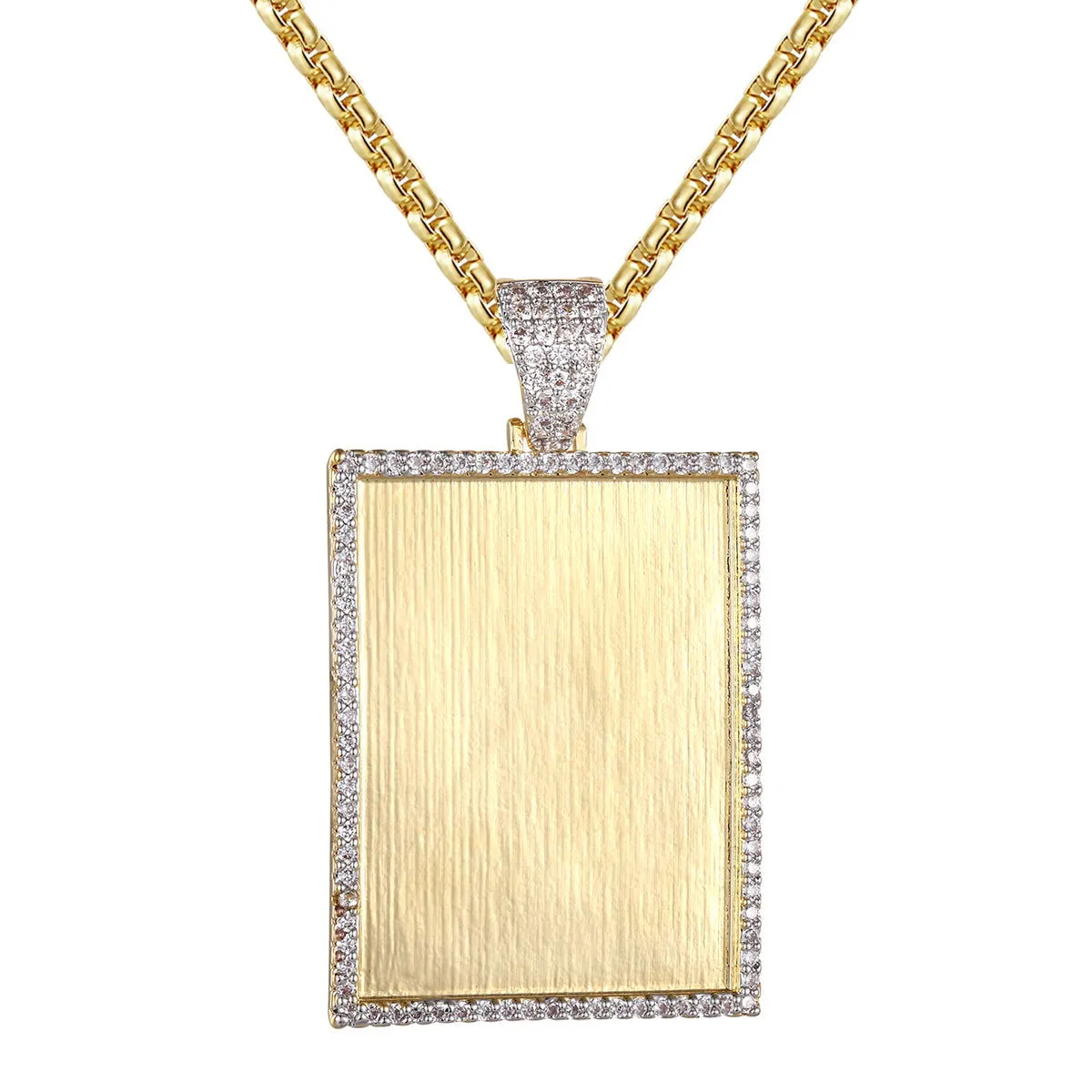 Custom Picture Memory Frame Dog Tag Gold Tone Pendant Set