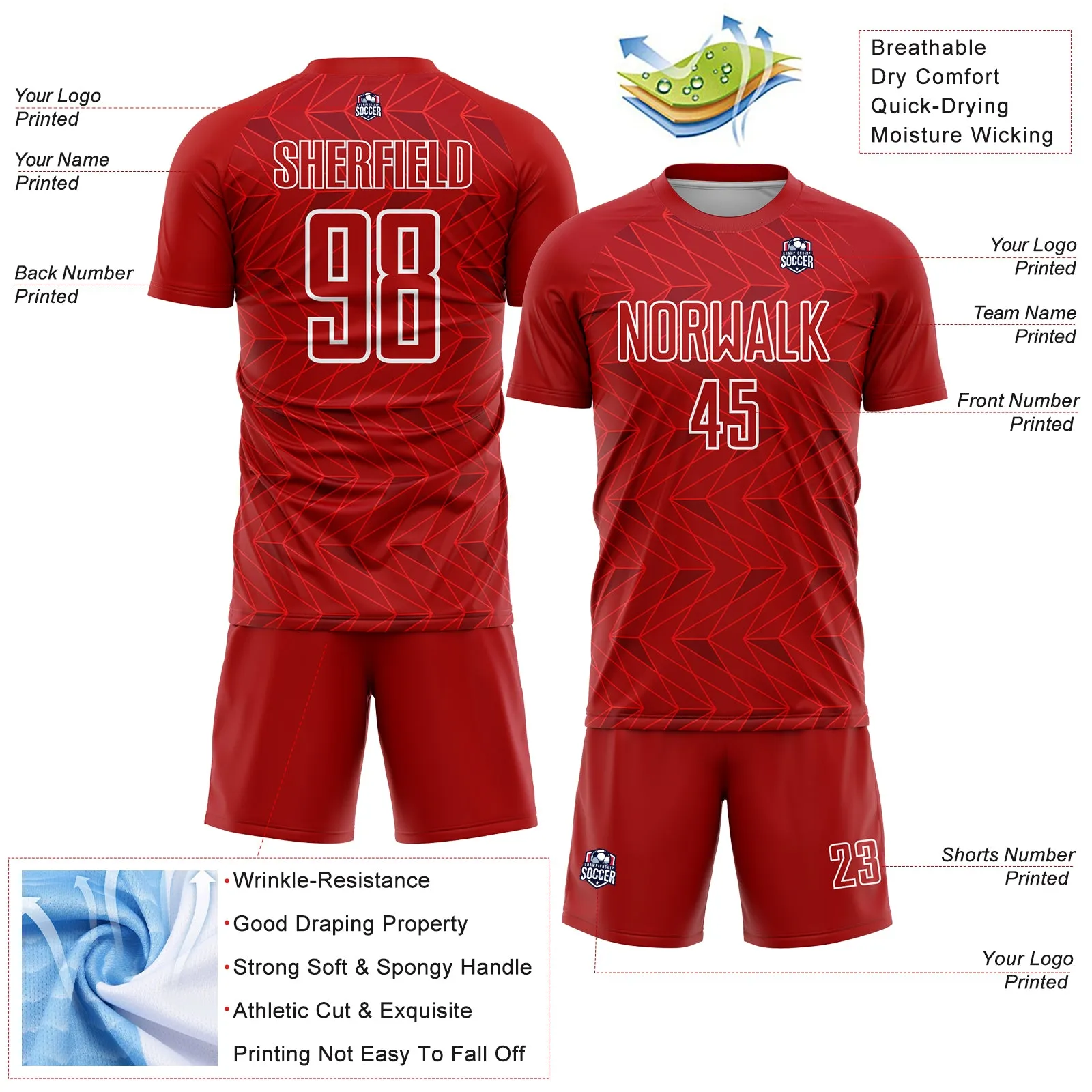 Custom Red White Sublimation Soccer Uniform Jersey