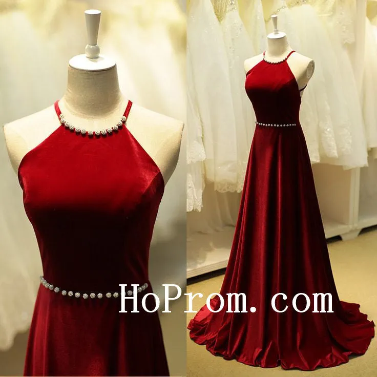 Dark Red Prom Dresses,Halter Prom Dress,Evening Dresses