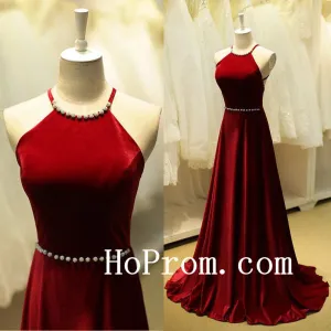 Dark Red Prom Dresses,Halter Prom Dress,Evening Dresses