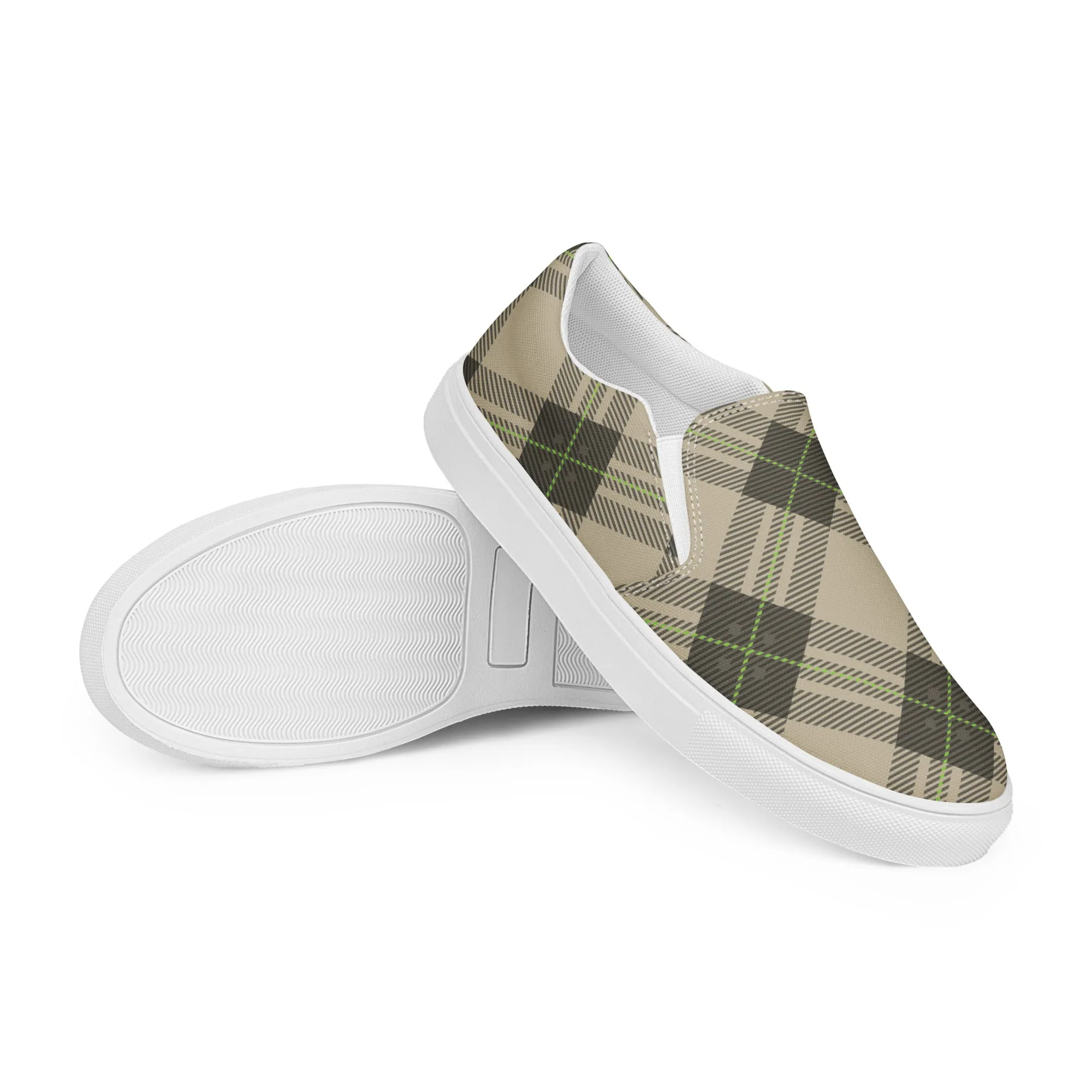 Deep Brown Tartan - Sustainably Made Men's Slip-On Canvas Shoes