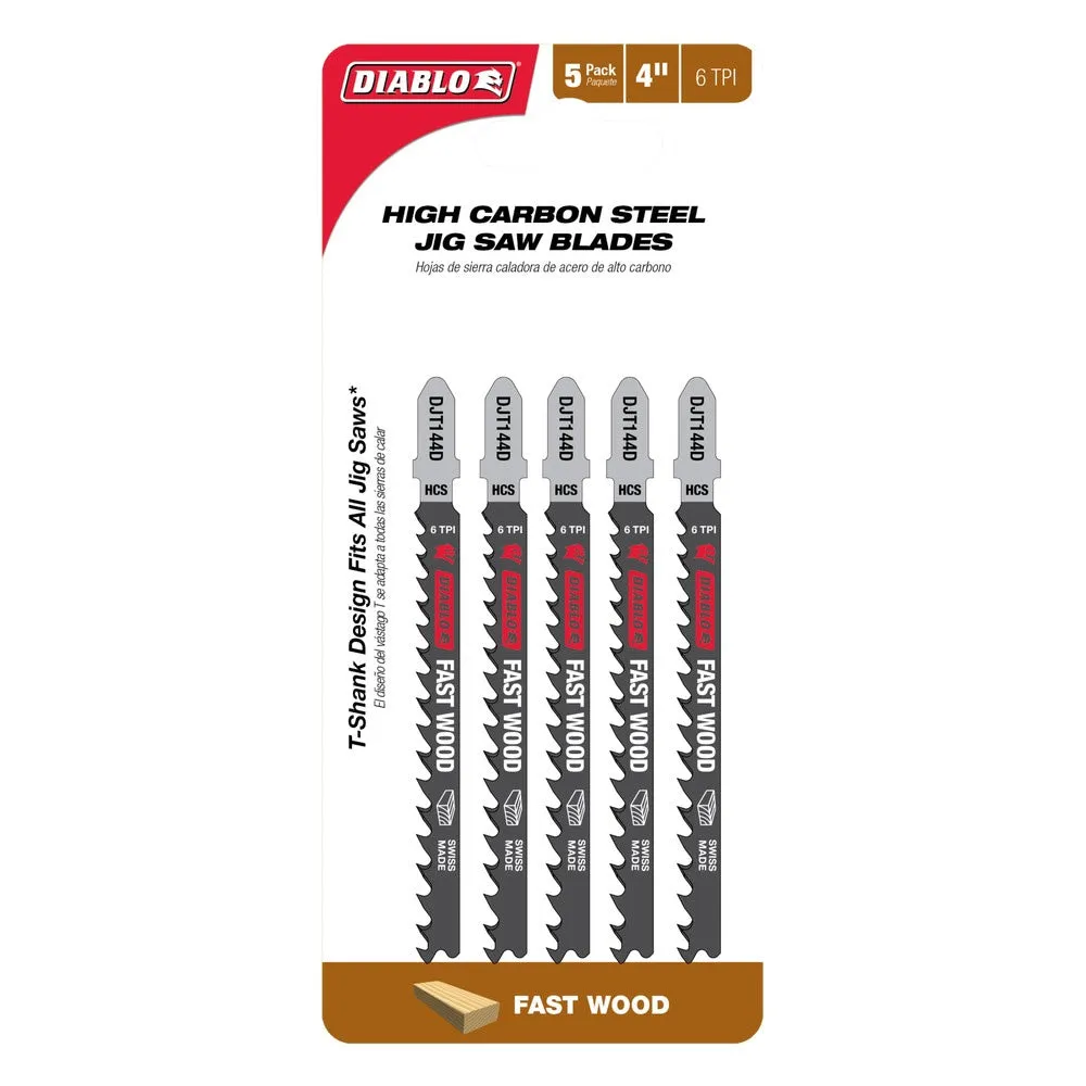 Diablo 4" 6 TPI High Carbon Steel Jig Saw Blades for Fast Wood Cuts (5 Pack)