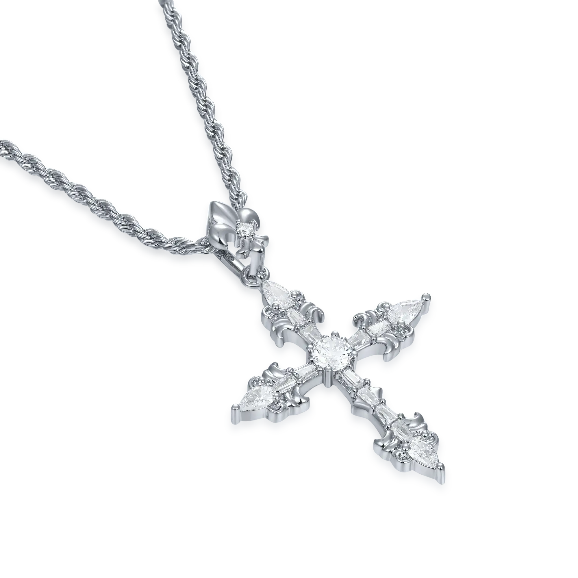 Fleur De Lis Cross Pendant   Tennis Chain Gift Set