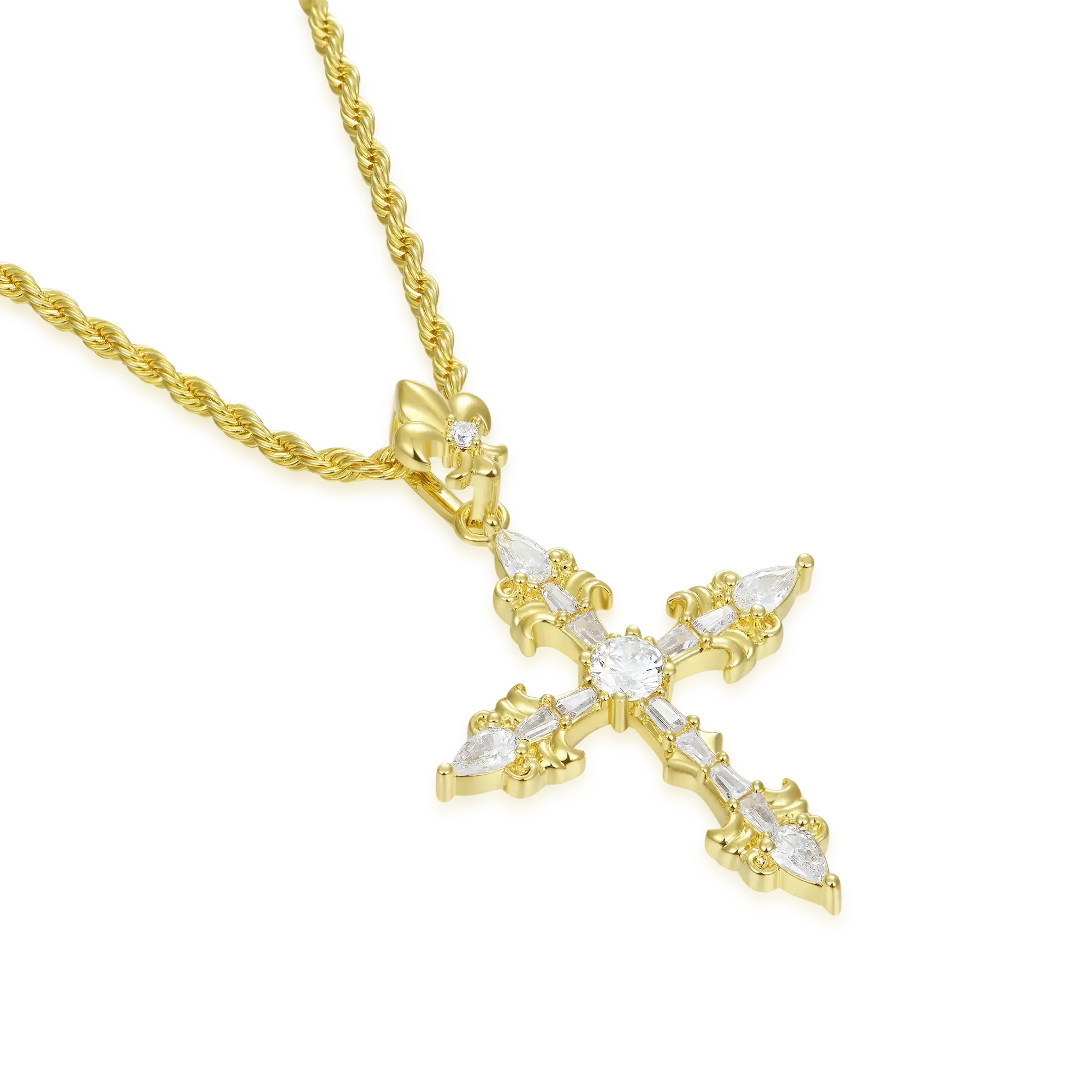 Fleur De Lis Cross Pendant   Tennis Chain Gift Set
