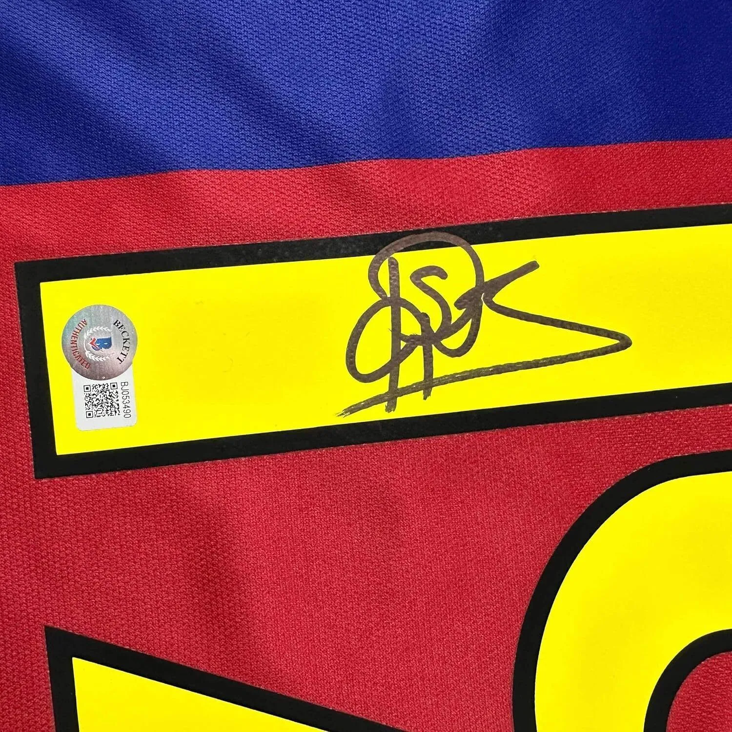 Framed Autographed/Signed Patrick Kluivert 33x42 Blue Soccer Jersey BAS COA