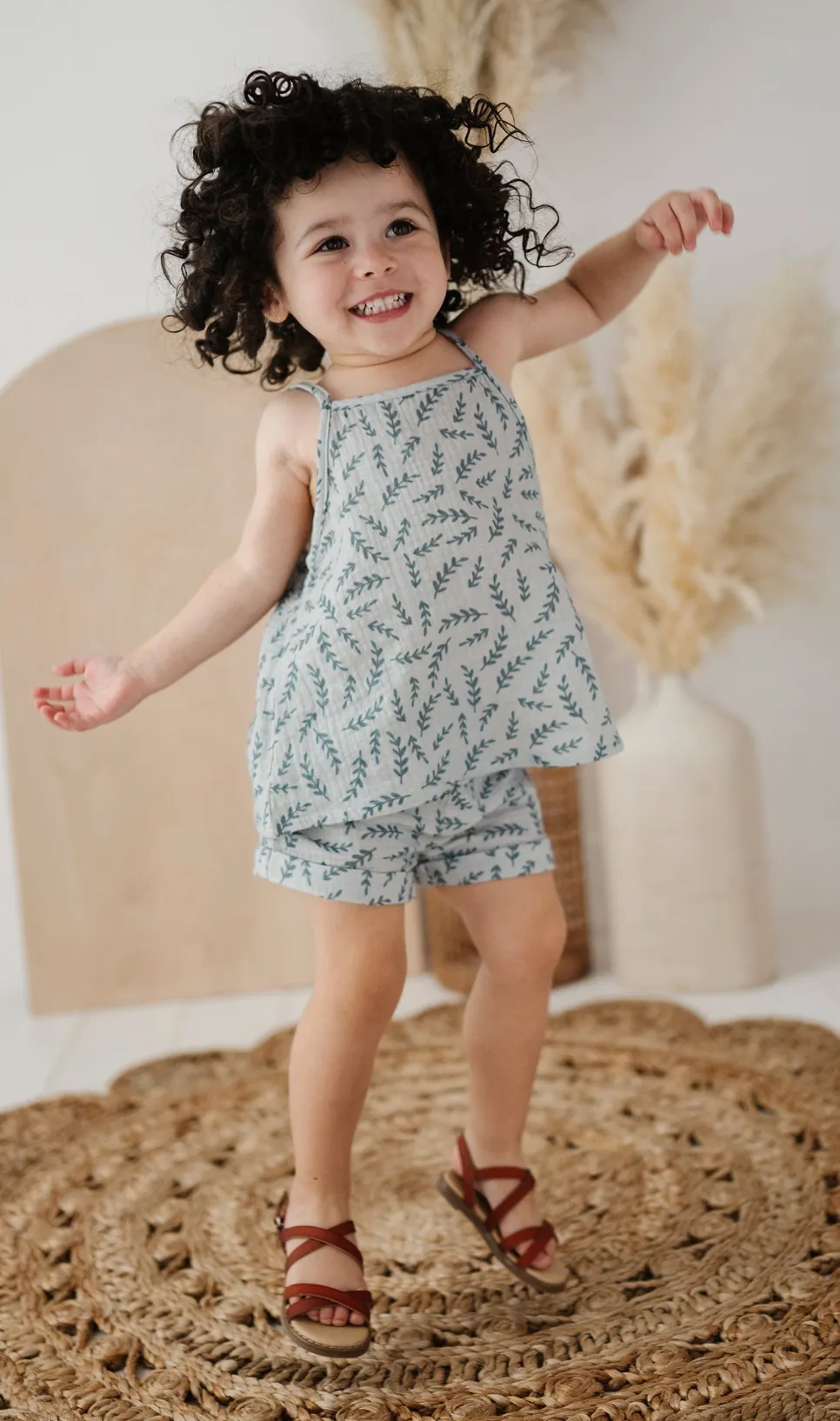 Gauze Tank and Short Set in Herb