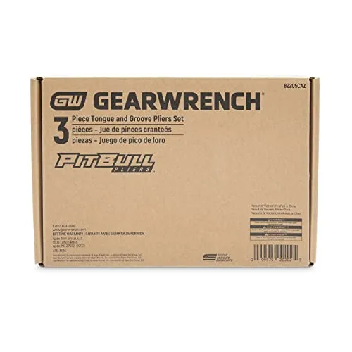 GEARWRENCH 8", 10”, & 12” PITBULL K9 Straight Jaw Dual Material Tongue and Groove Pliers Set - 82205CAZ