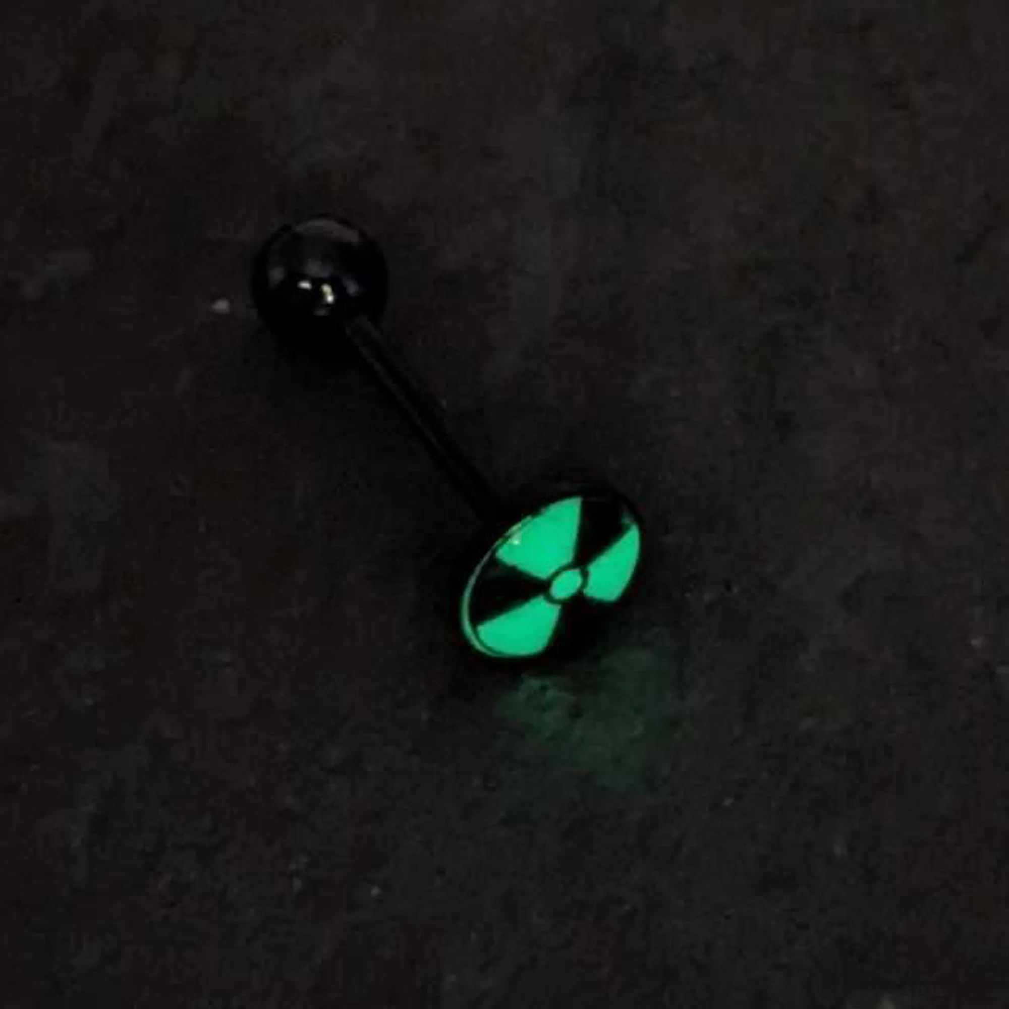 Glow in the Dark Black Anodized Radioactive Barbell Tongue Ring