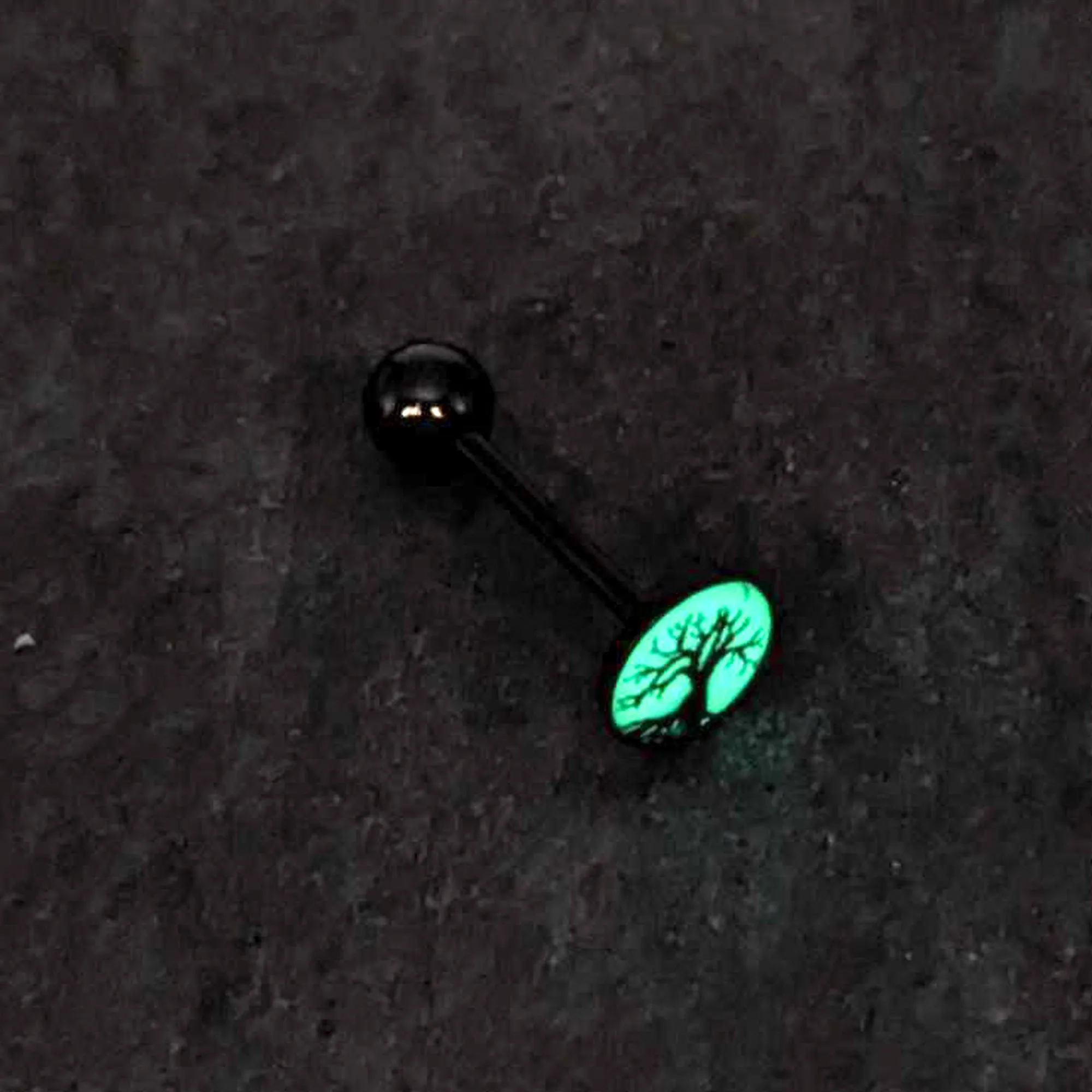 Glow in the Dark Black Anodized Tree of Life Barbell Tongue Ring