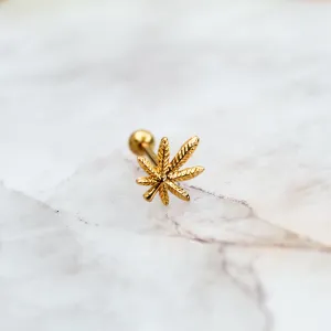 Gold Weed Leaf Tongue Ring
